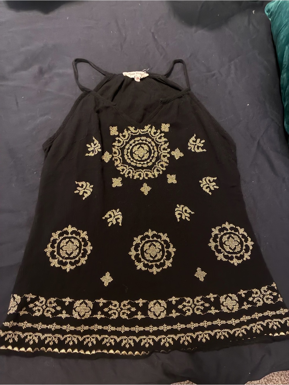 Solitaire Black Halter Camisole with Gold Embroidery